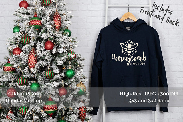 Christmas Hoodie Mockup, Gildan 18500 Navy Mockup, Front and Back Mockup Mock Up Photo Honeycomb Mockups 