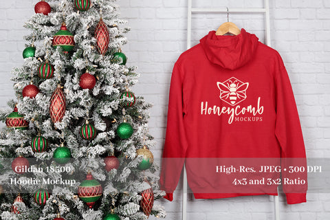 Christmas Hoodie Mockup, Gildan 18500 Red Mockup, Front and Back Mockup Mock Up Photo Honeycomb Mockups 