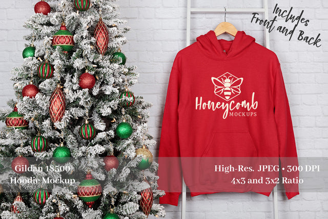 Christmas Hoodie Mockup, Gildan 18500 Red Mockup, Front and Back Mockup Mock Up Photo Honeycomb Mockups 