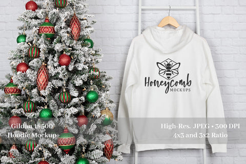 Christmas Hoodie Mockup, Gildan 18500 White Mockup, Front and Back Mockup Mock Up Photo Honeycomb Mockups 