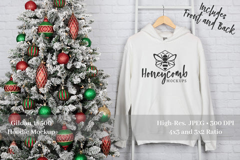 Christmas Hoodie Mockup, Gildan 18500 White Mockup, Front and Back Mockup Mock Up Photo Honeycomb Mockups 