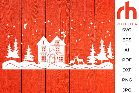 Christmas House SVG - Winter Cottage Cut File SVG RedHelgaArt 
