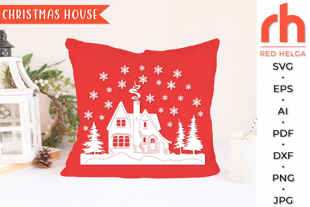 Christmas House SVG - Winter Scene Cut File SVG RedHelgaArt 