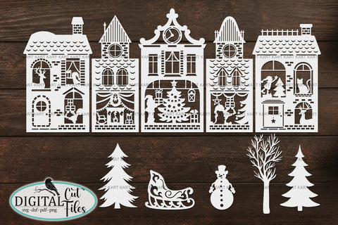 Christmas houses village bundle with Santa svg cut out files SVG kartcreationii 