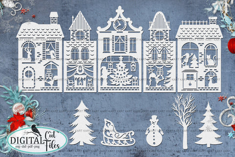 Christmas houses village bundle with Santa svg cut out files SVG kartcreationii 