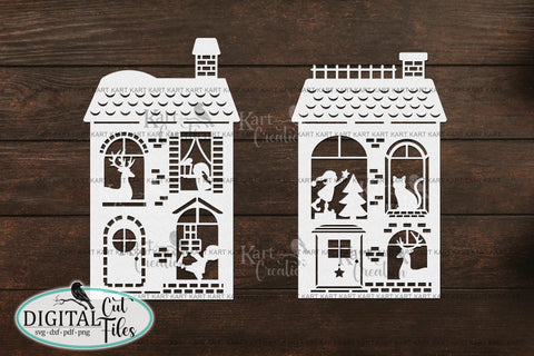 Christmas houses village bundle with Santa svg cut out files SVG kartcreationii 