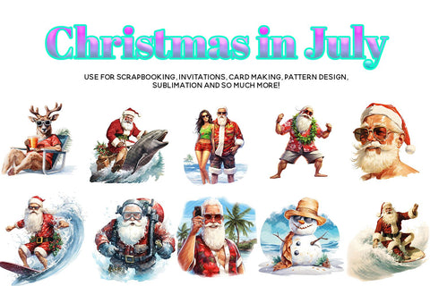 Christmas in July Clipart, Santa On The Beach Bundle Sublimation BijouBay 