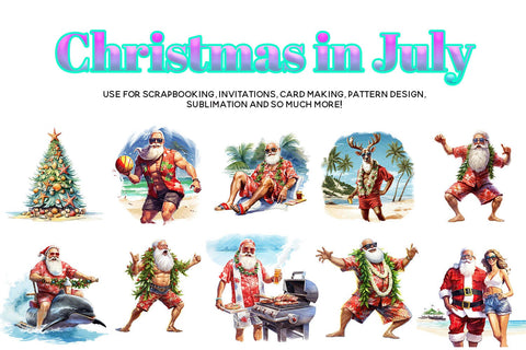 Christmas in July Clipart, Santa On The Beach Bundle Sublimation BijouBay 