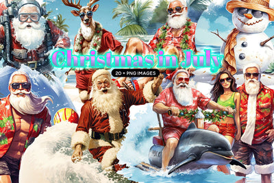 Christmas in July Clipart, Santa On The Beach Bundle Sublimation BijouBay 