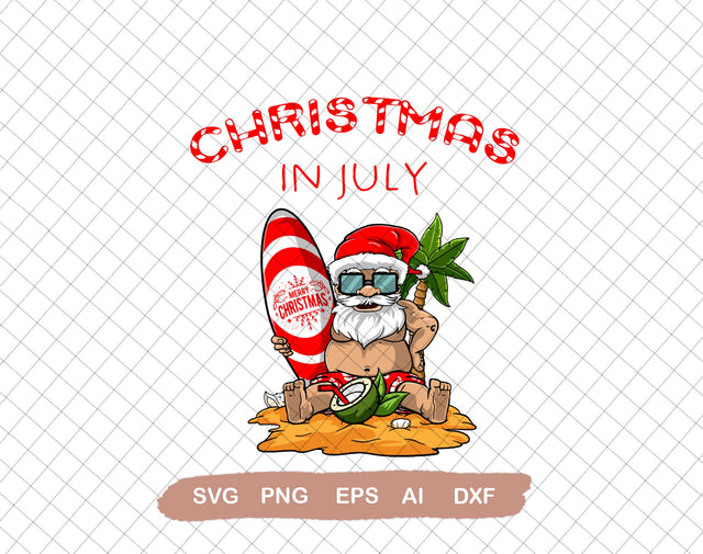 Christmas In July Summer Beach Svg, Summer Vibes Svg, Beach Vacation Svg, Svg File for Cricut, Ai, Png, Dxf. Eps SVG DiamondDesign 