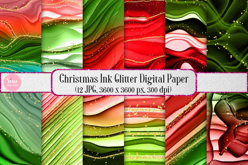 Christmas Ink Glitter Background Digital Papers - So Fontsy