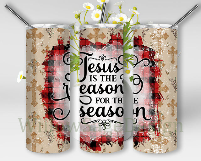 Christmas Jesus 20oz Skinny Tumbler, Jesus Is The Reason Of The Season Tumbler Png, Cross Tumbler Wrap, Christmas Religious Tumbler Template, Instant Download Sublimation WillowSageDesign 