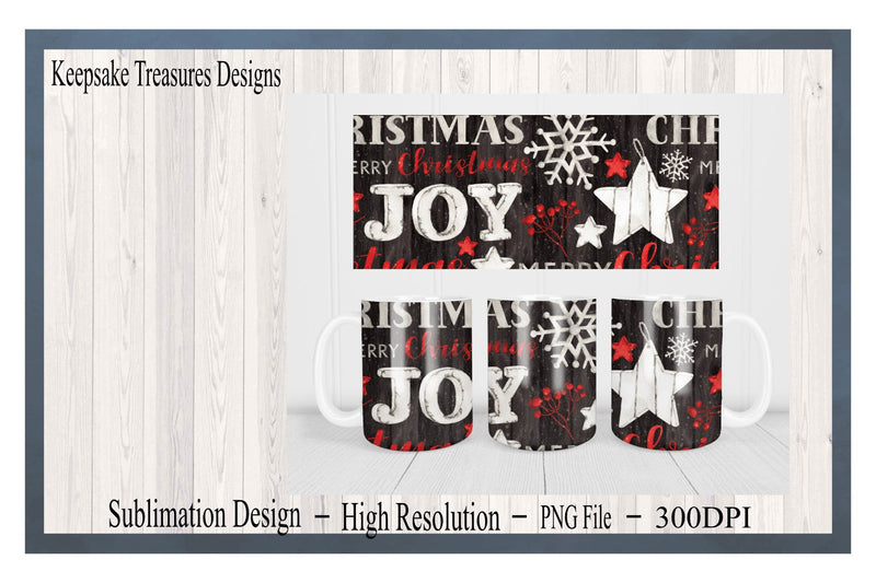 Christmas Joy, 11oz Mug Wrap, Coaster Template, Sublimation PNG Sublimation Keepsake Treasures Designs LLC. 