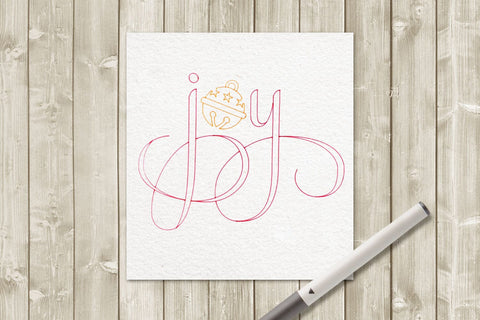 Christmas Joy with Bell SKETCH Single Line Drawing SVG SVG Designed by Geeks 