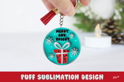 Christmas Keychain. 3D Puff. 3D Inflated. Merry And Bright Sublimation Olga Terlyanskaya 