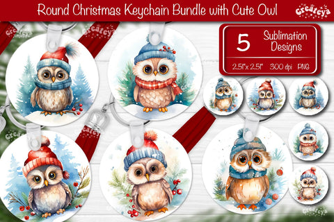 Christmas Keychain Bundle Keychain PNG Sublimation Bundle Christmas Owl PNG Sublimation Createya Design 