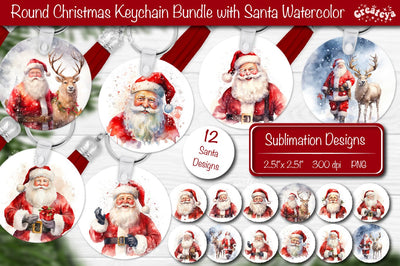 Christmas Keychain Bundle Keychain PNG Sublimation Bundle Watercolor Santa PNG Sublimation Createya Design 
