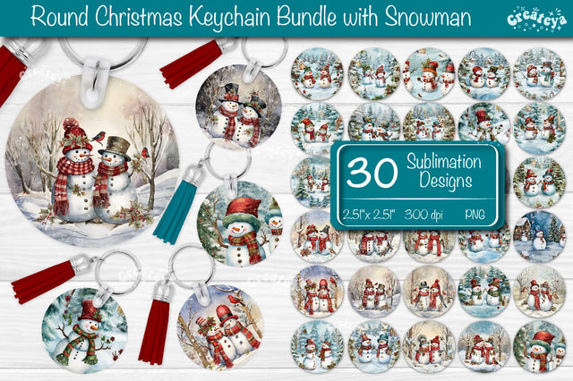 Christmas Keychain Bundle Keychain PNG Sublimation Bundle Watercolor Snowman PNG Sublimation Createya Design 