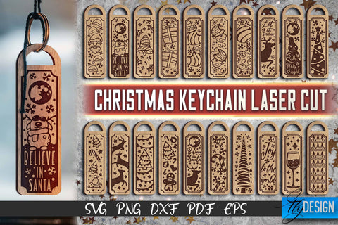 Christmas Keychain Laser Cut SVG | Christmas Keychain SVG Design | CNC Files SVG Fly Design 