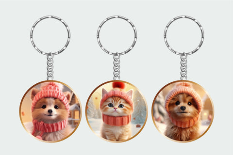Christmas Keychain PNG Bundle: Cat & Dog Sublimation Designs Sublimation OrangeBrushStudio 
