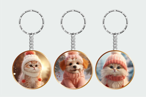 Christmas Keychain PNG Bundle: Cat & Dog Sublimation Designs Sublimation OrangeBrushStudio 
