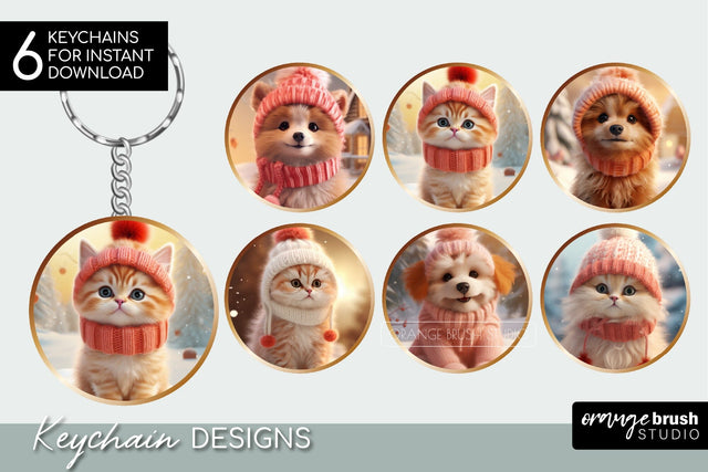 Christmas Keychain PNG Bundle: Cat & Dog Sublimation Designs Sublimation OrangeBrushStudio 