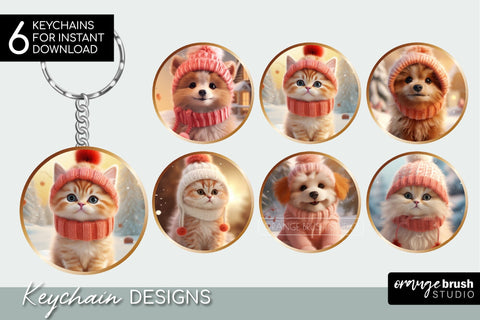 Christmas Keychain PNG Bundle: Cat & Dog Sublimation Designs Sublimation OrangeBrushStudio 