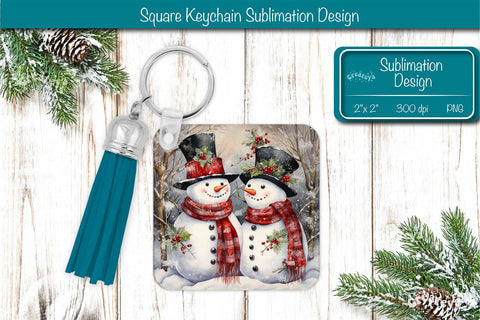 Christmas Keychain PNG Sublimation Acrylic keychains Watercolor Snowman PNG Sublimation Createya Design 