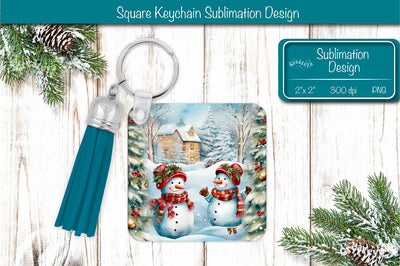Christmas Keychain PNG Sublimation Acrylic keychains Watercolor Snowman PNG Sublimation Createya Design 