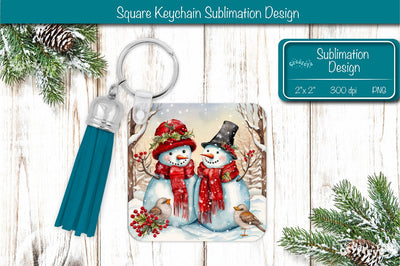 Christmas Keychain PNG Sublimation Acrylic keychains Watercolor Snowman PNG Sublimation Createya Design 