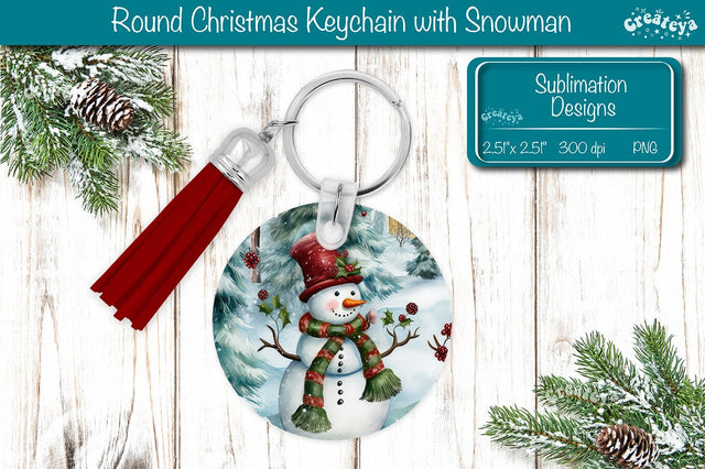 Christmas Keychain PNG Sublimation Acrylic keychains Watercolor Snowman PNG Sublimation Createya Design 