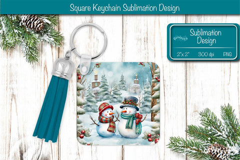 Christmas Keychain PNG Sublimation Acrylic keychains Watercolor Snowman PNG Sublimation Createya Design 