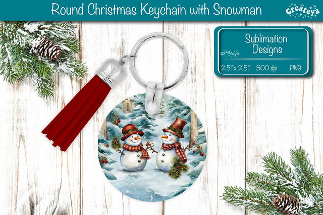 Christmas Keychain PNG Sublimation Acrylic keychains Watercolor Snowman PNG Sublimation Createya Design 