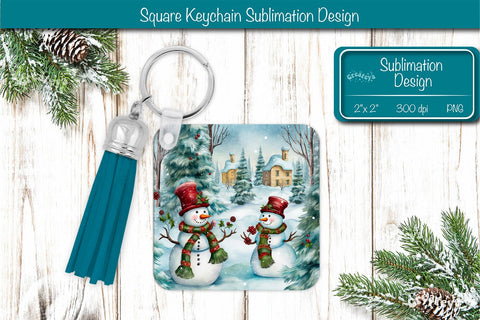 Christmas Keychain PNG Sublimation Acrylic keychains Watercolor Snowman PNG Sublimation Createya Design 