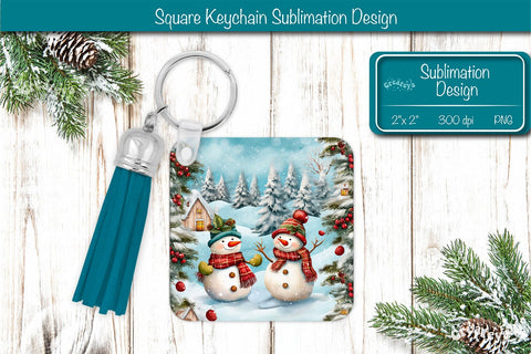 Christmas Keychain PNG Sublimation Acrylic keychains Watercolor Snowman PNG Sublimation Createya Design 