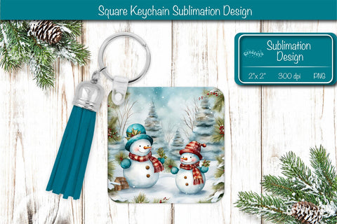 Christmas Keychain PNG Sublimation Acrylic keychains Watercolor Snowman PNG Sublimation Createya Design 