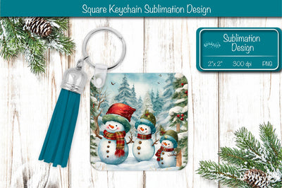 Christmas Keychain PNG Sublimation Acrylic keychains Watercolor Snowman PNG Sublimation Createya Design 