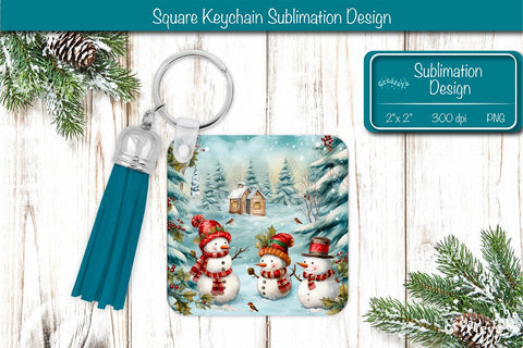 Christmas Keychain PNG Sublimation Acrylic keychains Watercolor Snowman PNG Sublimation Createya Design 