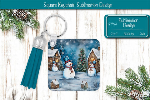 Christmas Keychain PNG Sublimation Acrylic keychains Watercolor Snowman PNG Sublimation Createya Design 