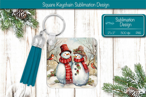 Christmas Keychain PNG Sublimation Acrylic keychains Watercolor Snowman PNG Sublimation Createya Design 