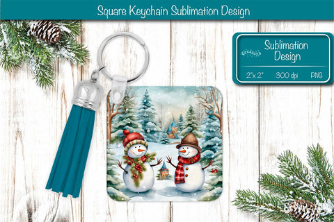 Christmas Keychain PNG Sublimation Acrylic keychains Watercolor Snowman PNG Sublimation Createya Design 