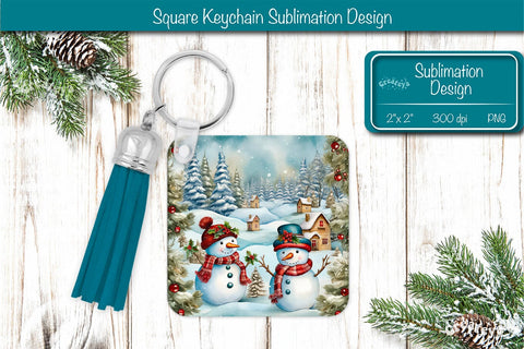 Christmas Keychain PNG Sublimation Acrylic keychains Watercolor Snowman PNG Sublimation Createya Design 