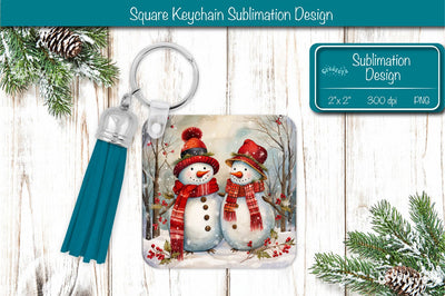Christmas Keychain PNG Sublimation Acrylic keychains Watercolor Snowman PNG Sublimation Createya Design 
