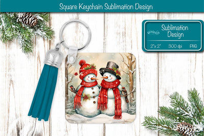 Christmas Keychain PNG Sublimation Acrylic keychains Watercolor Snowman PNG Sublimation Createya Design 