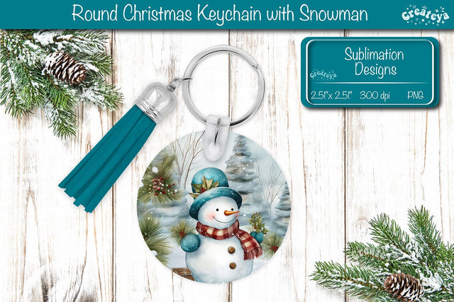 Christmas Keychain PNG Sublimation Acrylic keychains Watercolor Snowman PNG Sublimation Createya Design 