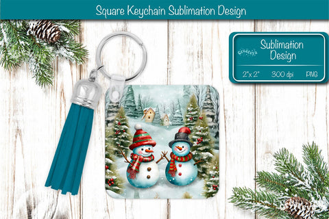 Christmas Keychain PNG Sublimation Acrylic keychains Watercolor Snowman PNG Sublimation Createya Design 