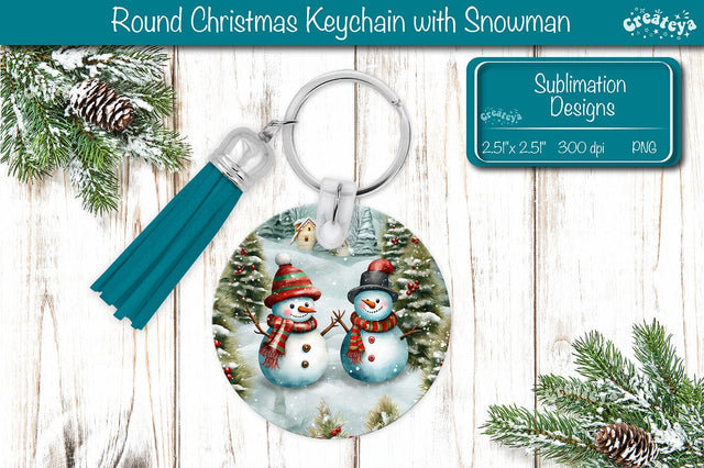 Christmas Keychain PNG Sublimation Acrylic keychains Watercolor Snowman PNG Sublimation Createya Design 
