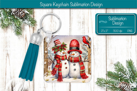 Christmas Keychain PNG Sublimation Acrylic keychains Watercolor Snowman PNG Sublimation Createya Design 
