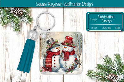 Christmas Keychain PNG Sublimation Acrylic keychains Watercolor Snowman PNG Sublimation Createya Design 