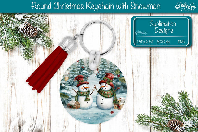 Christmas Keychain PNG Sublimation Acrylic keychains Watercolor Snowman PNG Sublimation Createya Design 